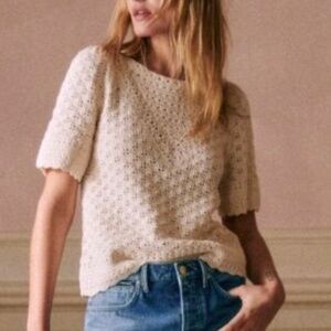Sezane Maille Lalia Ficelle Crochet Ivory Short Sleeve Sweater XS NWT